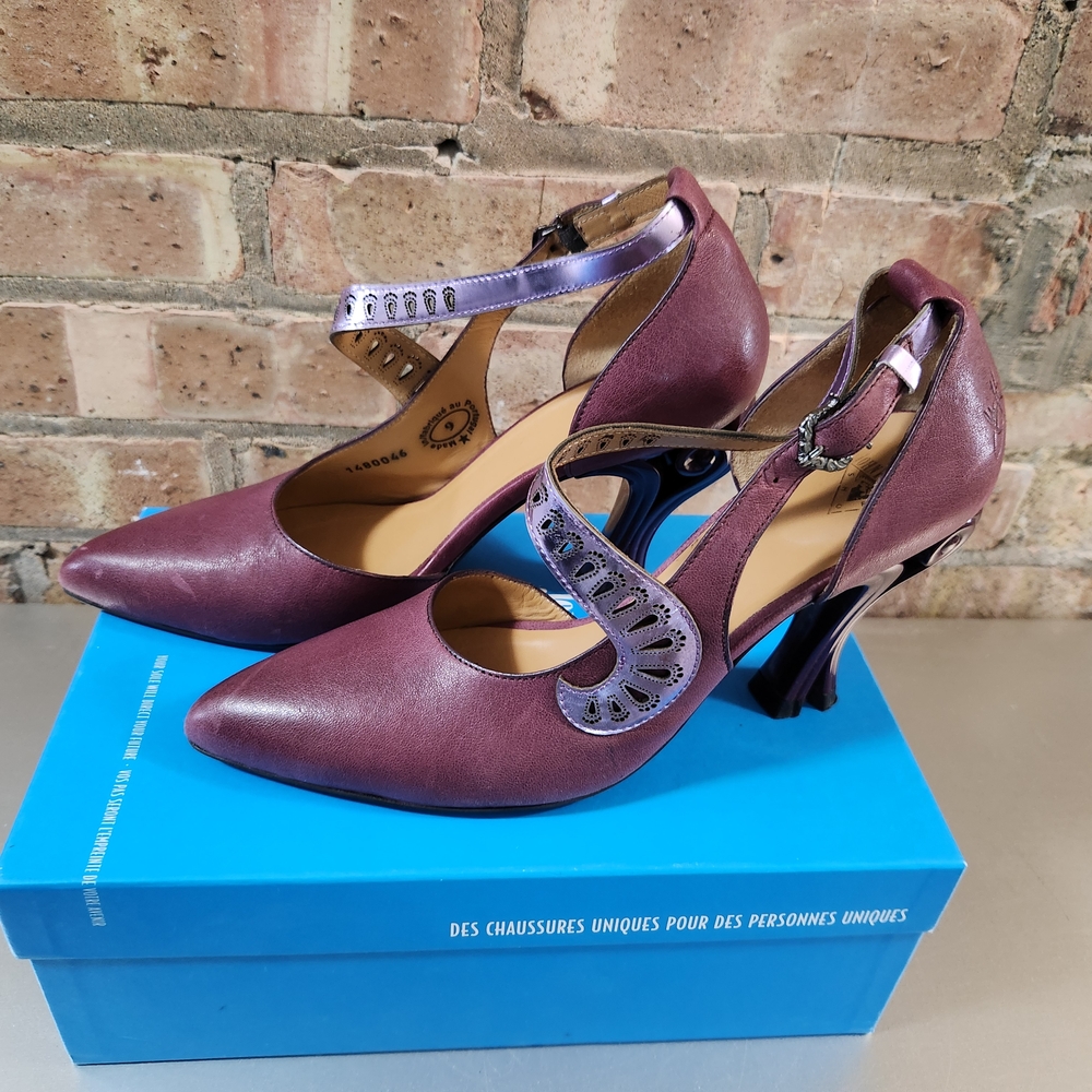 John Fluevog Purple Heels with Vintage Charm